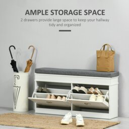 Rackhams Shoe Storage Bench with Seat Cushion Cabinet Organizer with 2 Drawers - thumbnail 5
