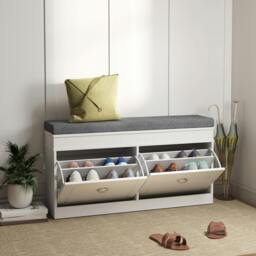 Rackhams Shoe Storage Bench with Seat Cushion Cabinet Organizer with 2 Drawers