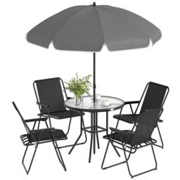 Rackhams 6 Pieces Garden Furniture Set with Parasol, Folding Chairs, Black - Not applicable - Steel, Texteline, Polyester, Tempered Glass - Black - thumbnail 2