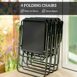 Rackhams 6 Pieces Garden Furniture Set with Parasol, Folding Chairs, Black - Not applicable - Steel, Texteline, Polyester, Tempered Glass - Black - thumbnail 5
