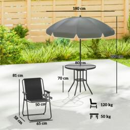 Rackhams 6 Pieces Garden Furniture Set with Parasol, Folding Chairs, Black - Not applicable - Steel, Texteline, Polyester, Tempered Glass - Black - thumbnail 3