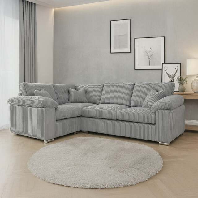 Rackhams Delta Full Jumbo Cord 4 Seater Corner Sofa - Silver - Left Hand Facing - image 1