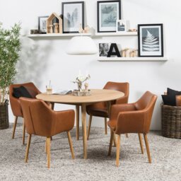 Rackhams Nagano Round Dining Table in Oak - Brown - No - Brown - thumbnail 4