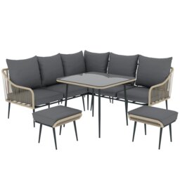 Rackhams 6 Piece Garden Furniture Set Garden Sofa with Cushions, Light Grey - Light Grey - Steel, Polyester - 117W x 70D x 77H cm - thumbnail 6