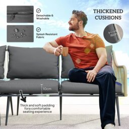 Rackhams 6 Piece Garden Furniture Set Garden Sofa with Cushions, Light Grey - Light Grey - Steel, Polyester - 117W x 70D x 77H cm - thumbnail 3