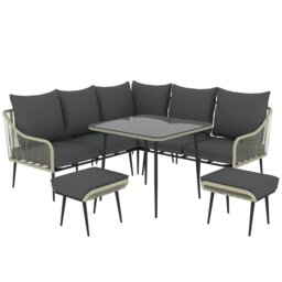 Rackhams 6 Piece Garden Furniture Set Garden Sofa with Cushions, Light Grey - Light Grey - Steel, Polyester - 117W x 70D x 77H cm - thumbnail 2
