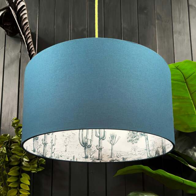 "Rackhams Wild West Cactus Silhouette Lampshade in Petrol - Table / Floor Lamp - 60cm Diameter x 20cm Height / (24"" x 8"")"