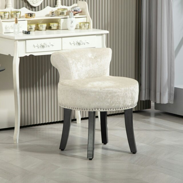 Rackhams Dressing Table Stool Vanity Seat w/ Rubber Wood Legs Bedroom - Beige - image 1