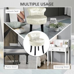 Rackhams Dressing Table Stool Vanity Seat w/ Rubber Wood Legs Bedroom - Beige - thumbnail 6