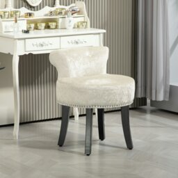 Rackhams Dressing Table Stool Vanity Seat w/ Rubber Wood Legs Bedroom - Beige - thumbnail 1