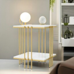 Rackhams 2 Tier Square Faux Marble Side Table Gold - thumbnail 2