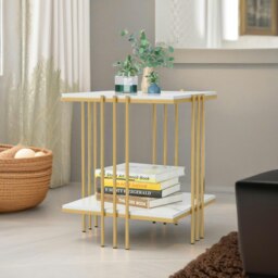 Rackhams 2 Tier Square Faux Marble Side Table Gold - thumbnail 4