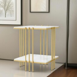 Rackhams 2 Tier Square Faux Marble Side Table Gold - thumbnail 5