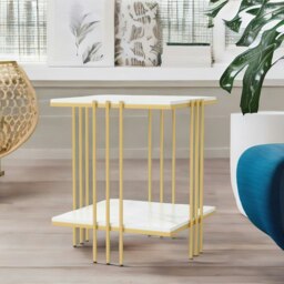 Rackhams 2 Tier Square Faux Marble Side Table Gold - thumbnail 6
