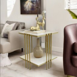 Rackhams 2 Tier Square Faux Marble Side Table Gold - thumbnail 3