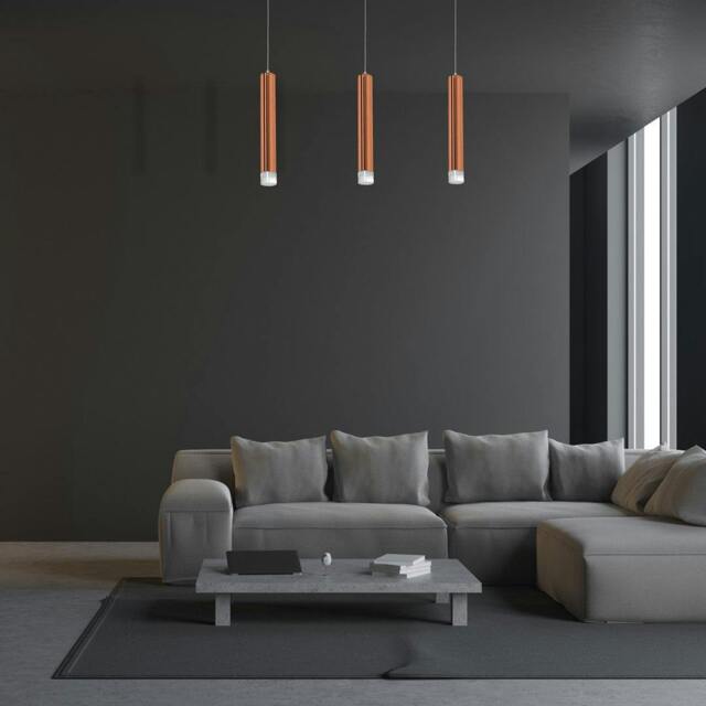 Rackhams Copper LED Triple Pendant Lamp Rose Gold Industrial Chic - image 1