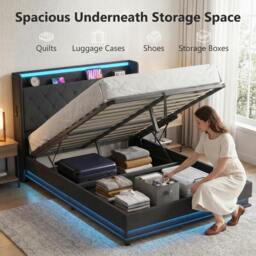 Rackhams Lift up Storage Bed Frame with RGB LED Lights, 135 x 190cm, Black - thumbnail 4