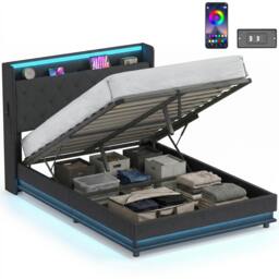 Rackhams Lift up Storage Bed Frame with RGB LED Lights, 135 x 190cm, Black - thumbnail 2