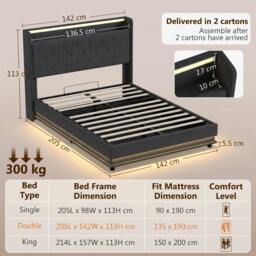 Rackhams Lift up Storage Bed Frame with RGB LED Lights, 135 x 190cm, Black - thumbnail 3