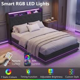 Rackhams Lift up Storage Bed Frame with RGB LED Lights, 135 x 190cm, Black - thumbnail 5