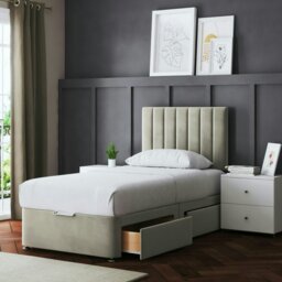 Rackhams Amelia Divan Bed with Upholstered Headboard - Two Drawers - Beige - Single - thumbnail 4