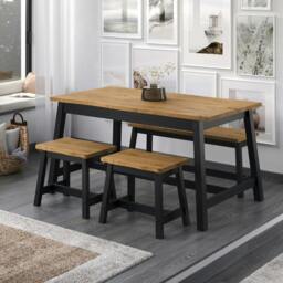 Rackhams Linea 3-Piece Spacious Dining Set, Table & Two Benches - Black Wax - thumbnail 2