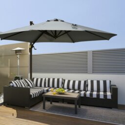 Rackhams 3(m) Garden Banana Parasol Patio Cantilever Hanging Umbrella Beige - Charcoal Grey - 2.95m x 2.95m x 2.5m