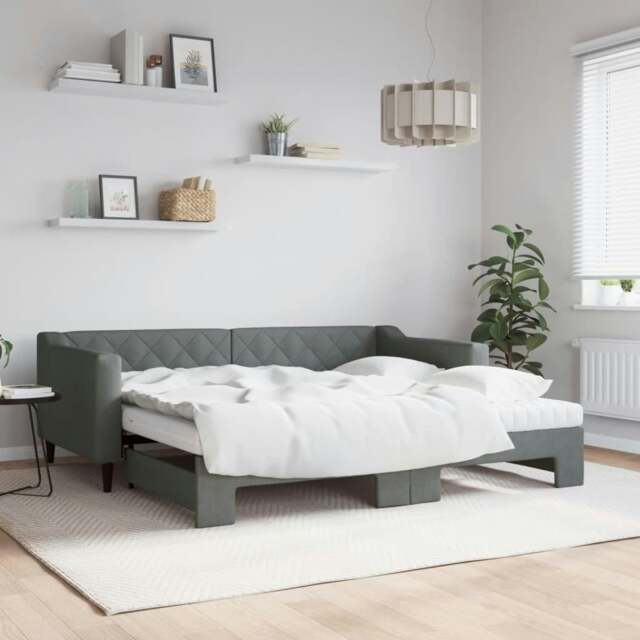 Rackhams Daybed with Trundle and Mattresses Dark Grey 90x190 cm Fabric