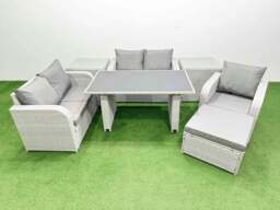 Rackhams Rattan Sofa Outdoor Furniture with Dining Table,2 Side Tables,Love Sofa,Big Stool Patio Furniture Light Grey 6 Seater - thumbnail 1