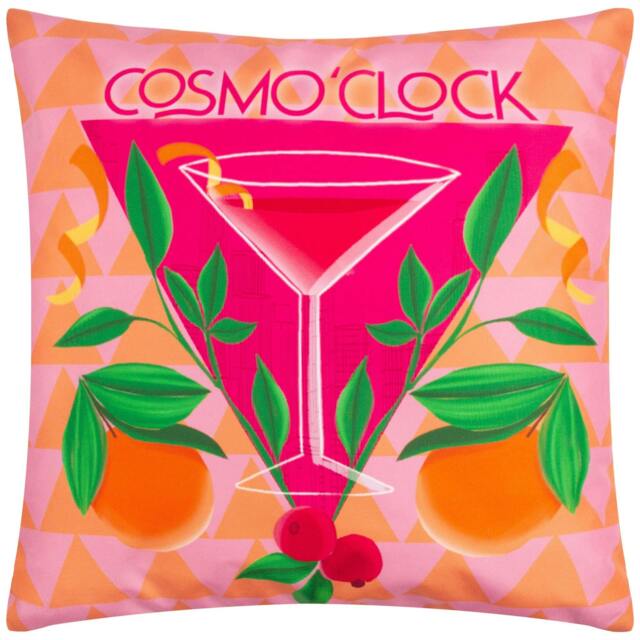 Rackhams Cosmo O' Clock Abstract Outdoor Cushion Cover - Pink - 43cm x 43cm - Pink - 100% Polyester - image 1