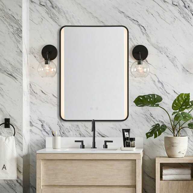 Rackhams Framed Retangular LED Light Bathroom Vanity Mirror - image 1