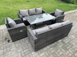 Rackhams 8 Seater Dark Grey PE Wicker Rattan Garden Furniture Set Reclining Chair Lounge 3 Seater Sofa Set Outdoor Rectangular Dining Table - thumbnail 1