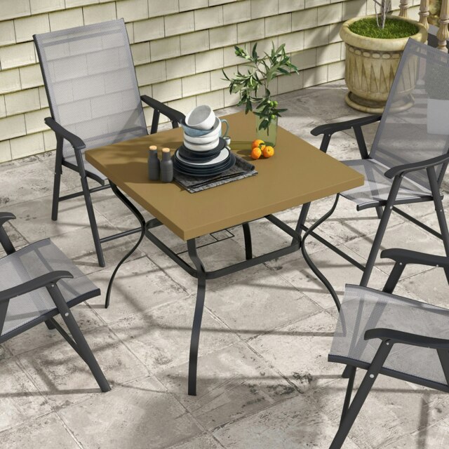 Rackhams Garden Dining Table w/ Umbrella Hole, Dining Table for 4, Brown - Brown - Steel - 80cm x 80cm x 74cm - image 1