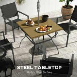 Rackhams Garden Dining Table w/ Umbrella Hole, Dining Table for 4, Brown - Brown - Steel - 80cm x 80cm x 74cm - thumbnail 4