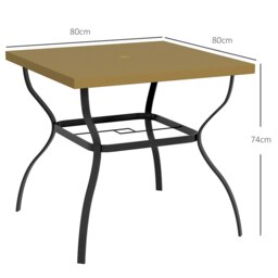 Rackhams Garden Dining Table w/ Umbrella Hole, Dining Table for 4, Brown - Brown - Steel - 80cm x 80cm x 74cm - thumbnail 5