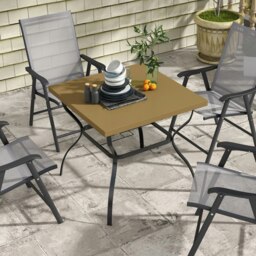 Rackhams Garden Dining Table w/ Umbrella Hole, Dining Table for 4, Brown - Brown - Steel - 80cm x 80cm x 74cm - thumbnail 1