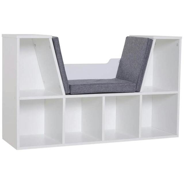 Rackhams Bookcase Storage Shelf with Cushioned Reading Seat, Cube Bookshelf Organizer for Bedroom Living Room, White - image 1