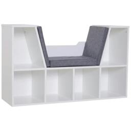 Rackhams Bookcase Storage Shelf with Cushioned Reading Seat, Cube Bookshelf Organizer for Bedroom Living Room, White - thumbnail 1