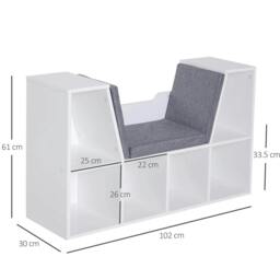 Rackhams Bookcase Storage Shelf with Cushioned Reading Seat, Cube Bookshelf Organizer for Bedroom Living Room, White - thumbnail 3