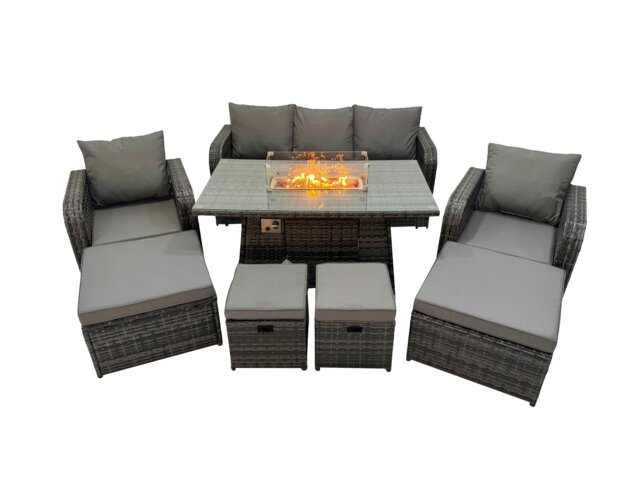 Rackhams Garden Outdoor Rattan Furniture Set Rattan Reclining Chair 3 Seater Sofa with 4 Stools Dark Grey Mixed - image 1