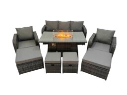 Rackhams Garden Outdoor Rattan Furniture Set Rattan Reclining Chair 3 Seater Sofa with 4 Stools Dark Grey Mixed