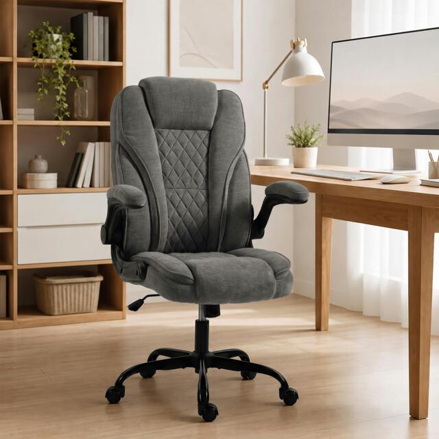Rackhams Office Chair, Computer Desk Chair with Flip-up Armrest, Dark Grey - image 1