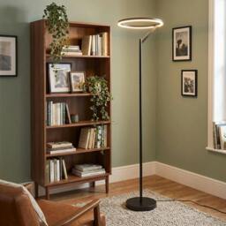 Rackhams Designer Floor Lamp in Matte Black with Large LED Halo Light Ring - thumbnail 6