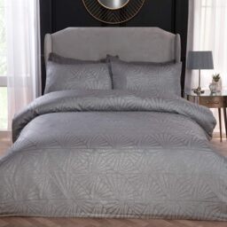 Rackhams Luxury Hotel Quality Lurex Jacquard Geometric Deco Duvet Cover with Pillowcases - Silver - Double (200cm x 200cm)