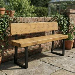Rackhams Chunky Outdoor Bench with Back - 130 - thumbnail 4