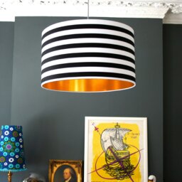 "Rackhams Circus Stripe Monochrome Lampshade With Copper Foil Lining - 25cm Diameter x 25cm Height / (10"" x 10"")"