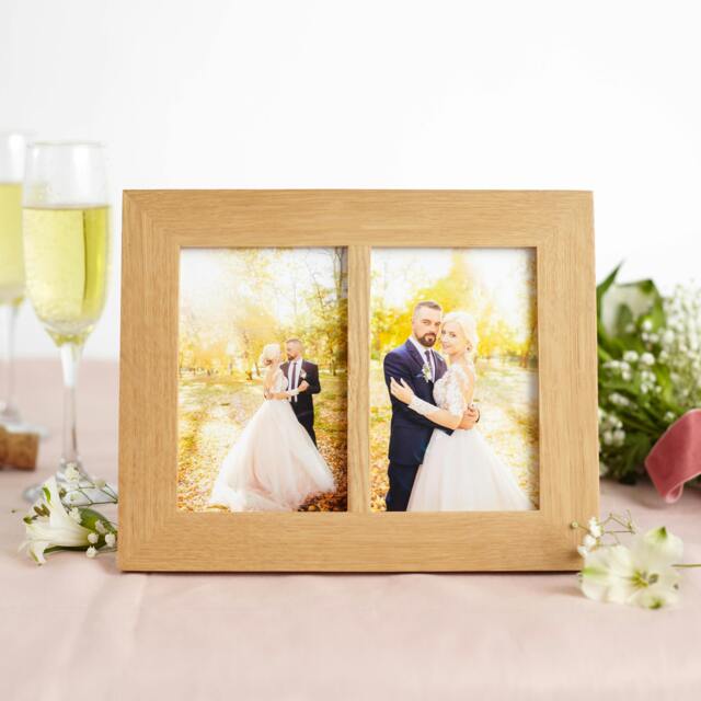 "Rackhams Solid Oak Double Picture Frame - Twin Aperture for 6x4"" or 7x5"" Prints - For 7""x5"" photos + Prints" - image 1