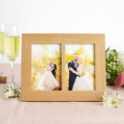 "Rackhams Solid Oak Double Picture Frame - Twin Aperture for 6x4"" or 7x5"" Prints - For 7""x5"" photos + Prints" - thumbnail 1