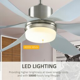 Rackhams Reversible Ceiling Fan w/ Light, 6 Blades Indoor LED Lighting Fan, Silver - thumbnail 5