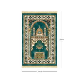 Rackhams Velvet Prayer Mat - Blue and Green - Blue - thumbnail 3